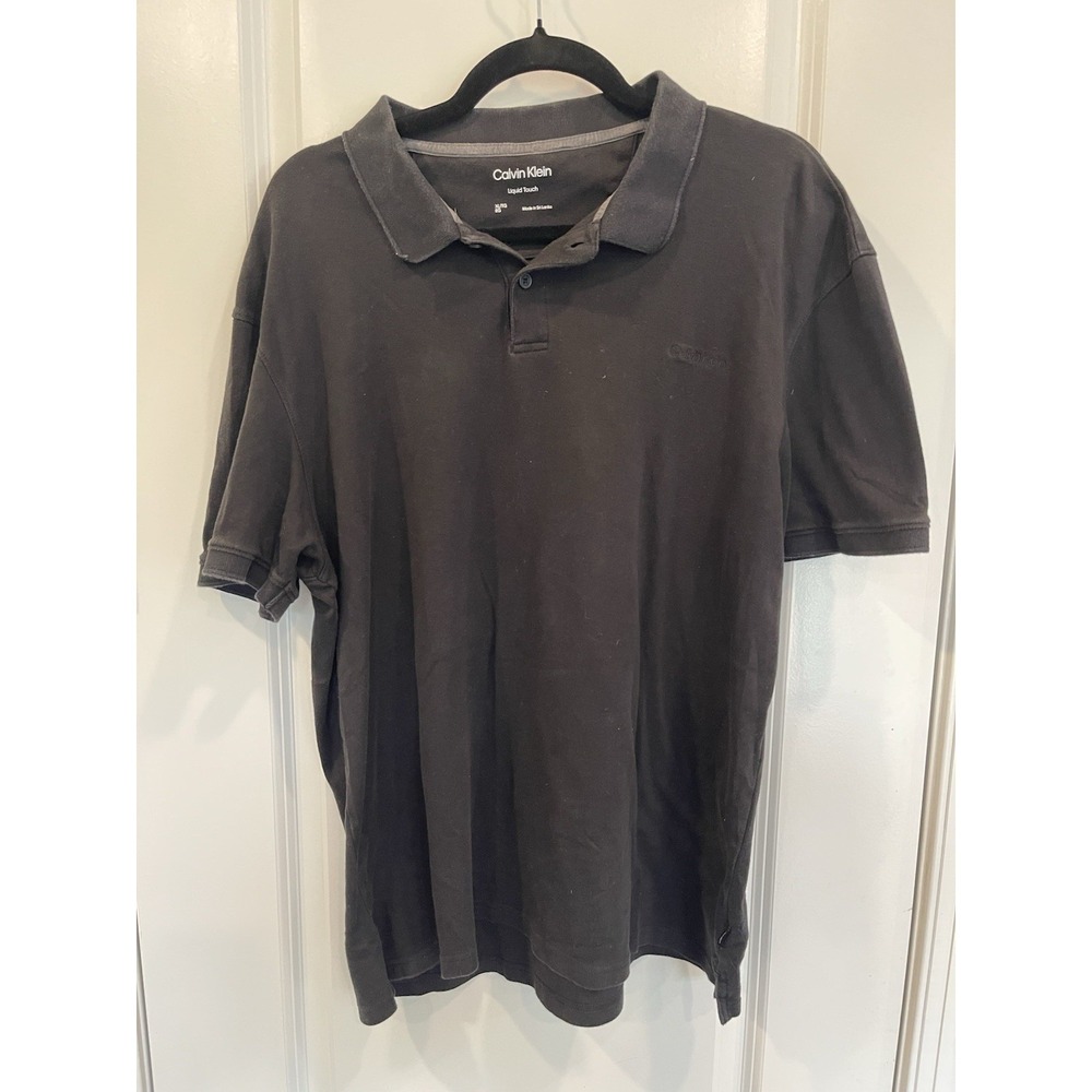 Calvin Klein Polo Shirt Men's The Liquid Touch Black Short Sleeve Casual Size XL
